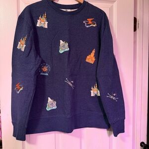 Disney World Embroidered Park Icons Pullover Sweatshirt Unisex M
